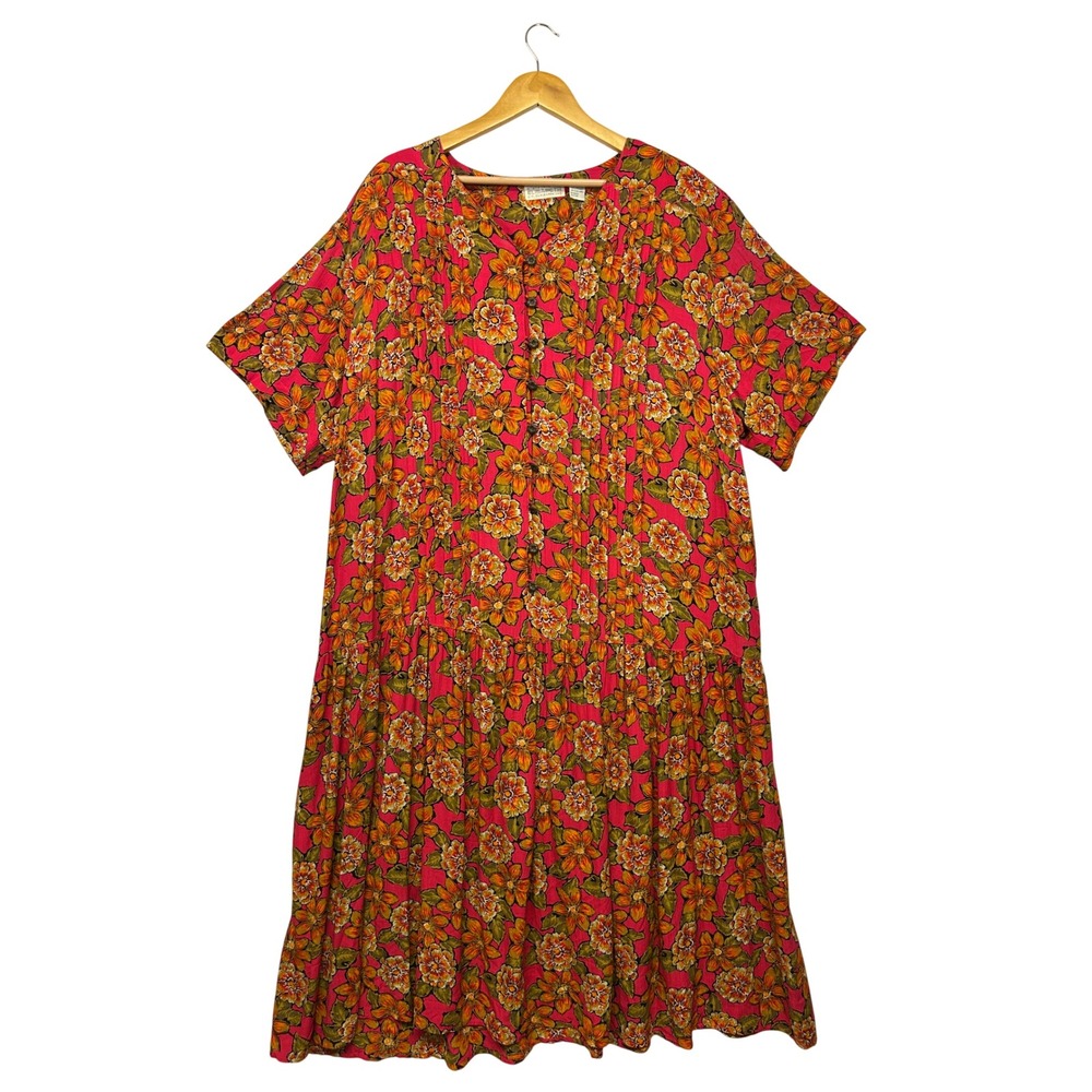 Vintage Cottagecore Elisabeth Liz Claiborne Womens 22 Pink Floral Rayon Dress
